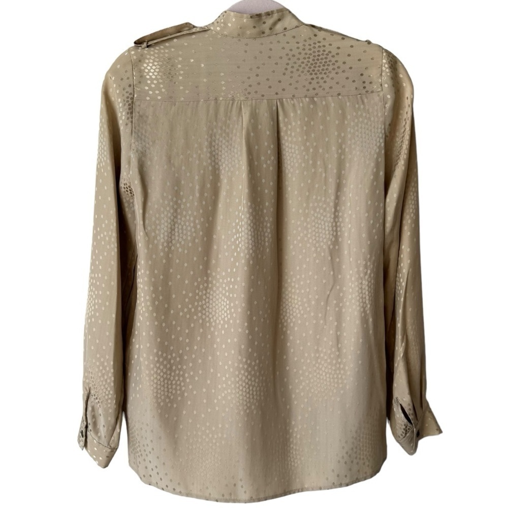 Club Monaco 100% Silk Polka Dot Button Up Tan Gold Blouse Women's XS - Picture 4 of 7